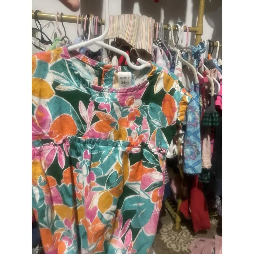 Carters Size 24 Months Girls Multicolor Floral Tropical Jersey Romper